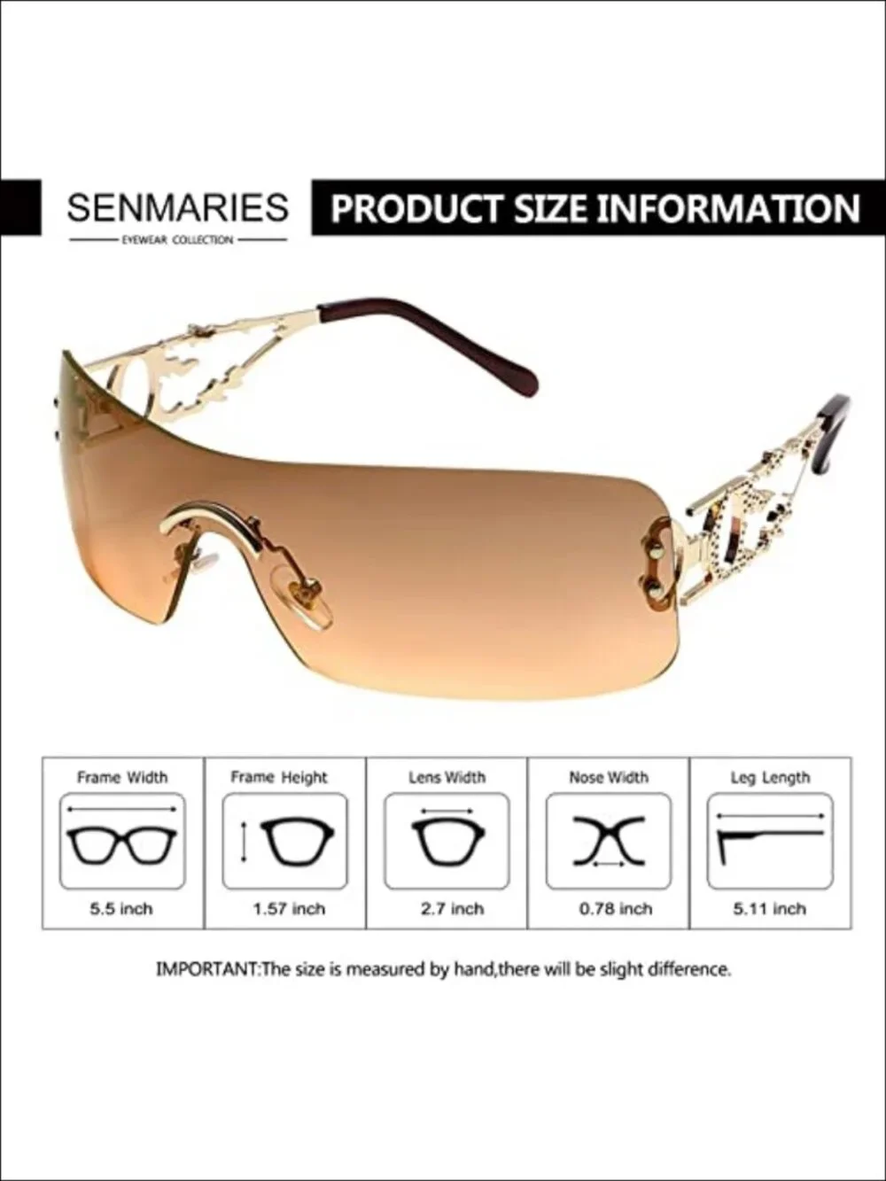 Y2K Rectangle Rimless Sunglasses Unisex Retro Flame Metal Frame UV400